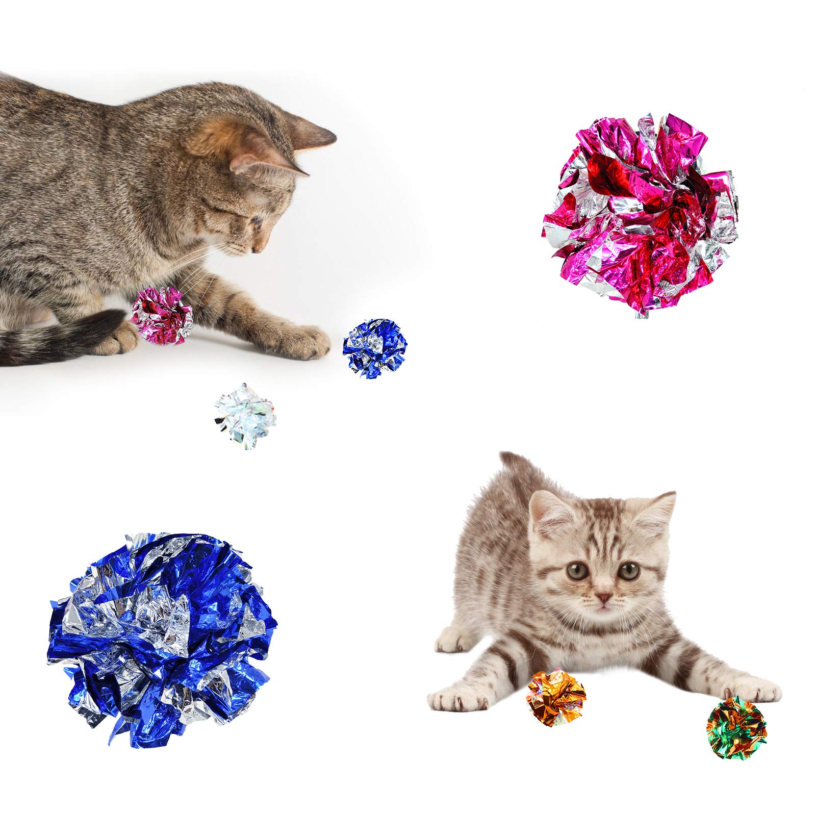 Andiker cat crinkle ball silver reflective surface encourages batting and carrying.