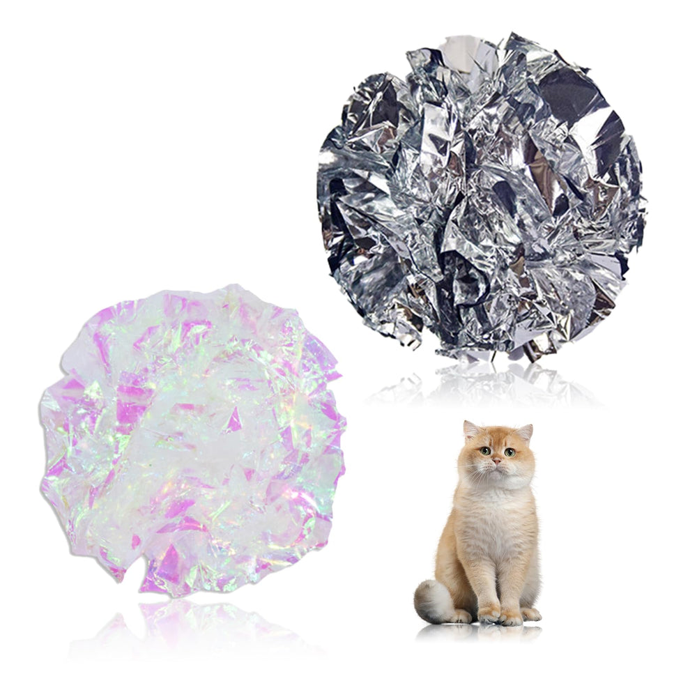 Andiker cat crinkle ball white silver closeup highlights shiny crinkle paper for engaging play.
