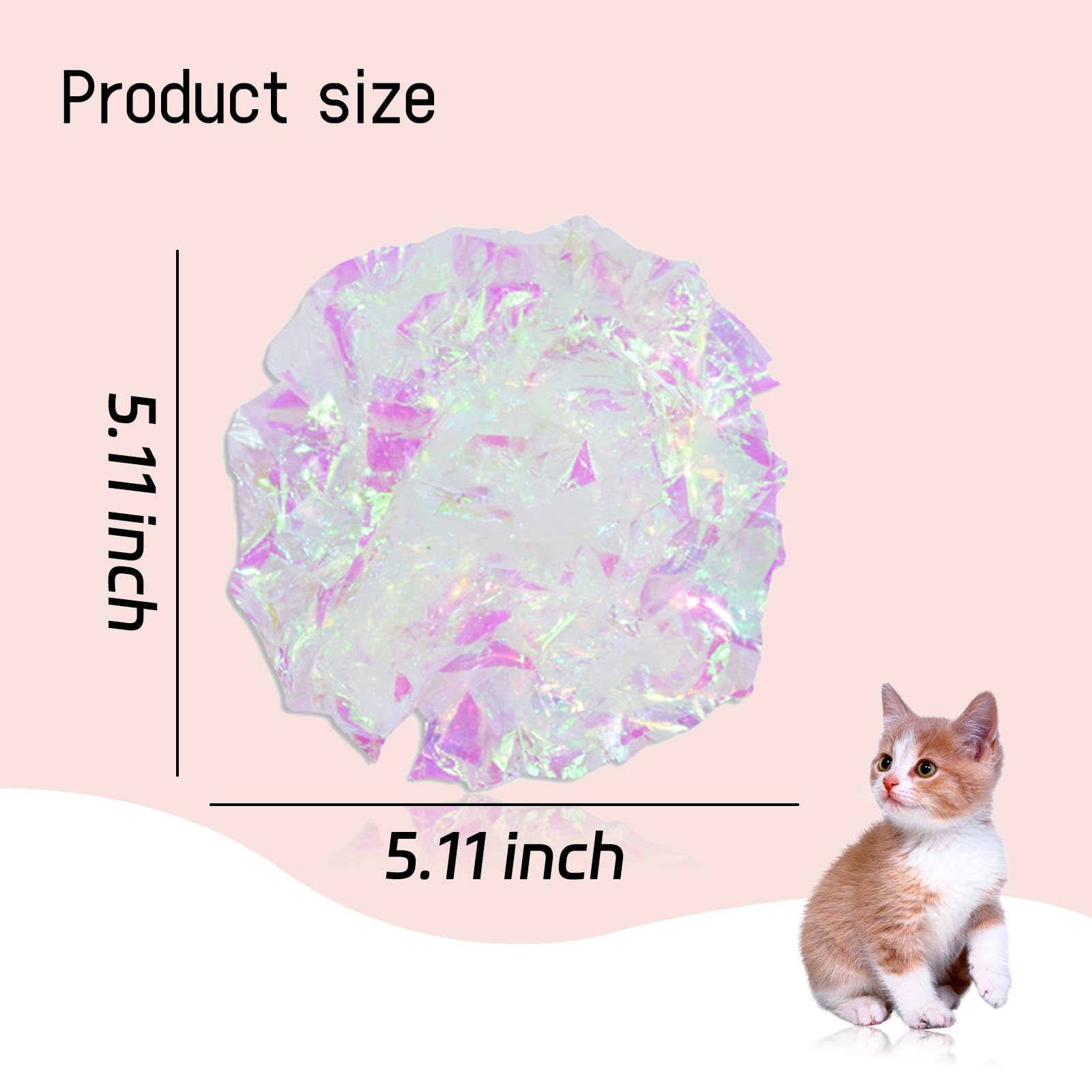 Andiker cat crinkle ball white silver in action demonstrates lightweight, easy-to-handle play.