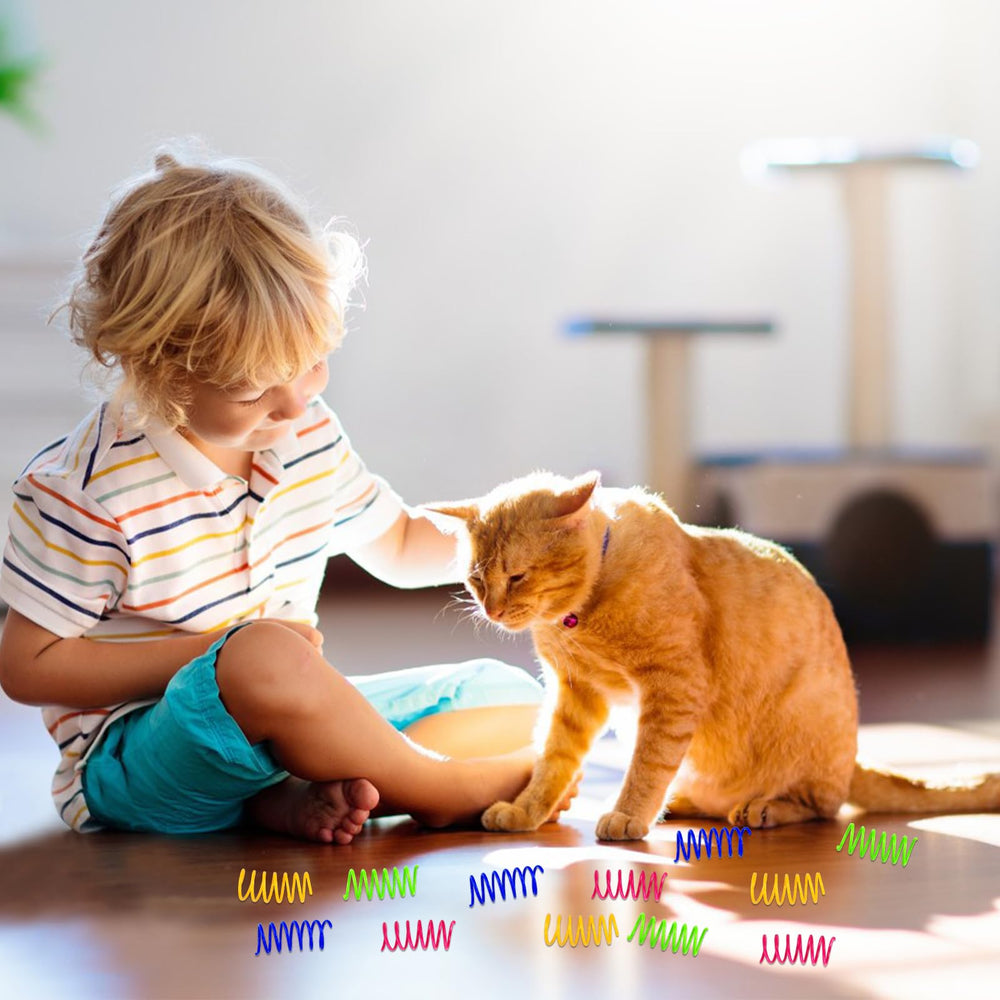 Andiker cat spring toy colors highlight bright coils that attract kittens to play.