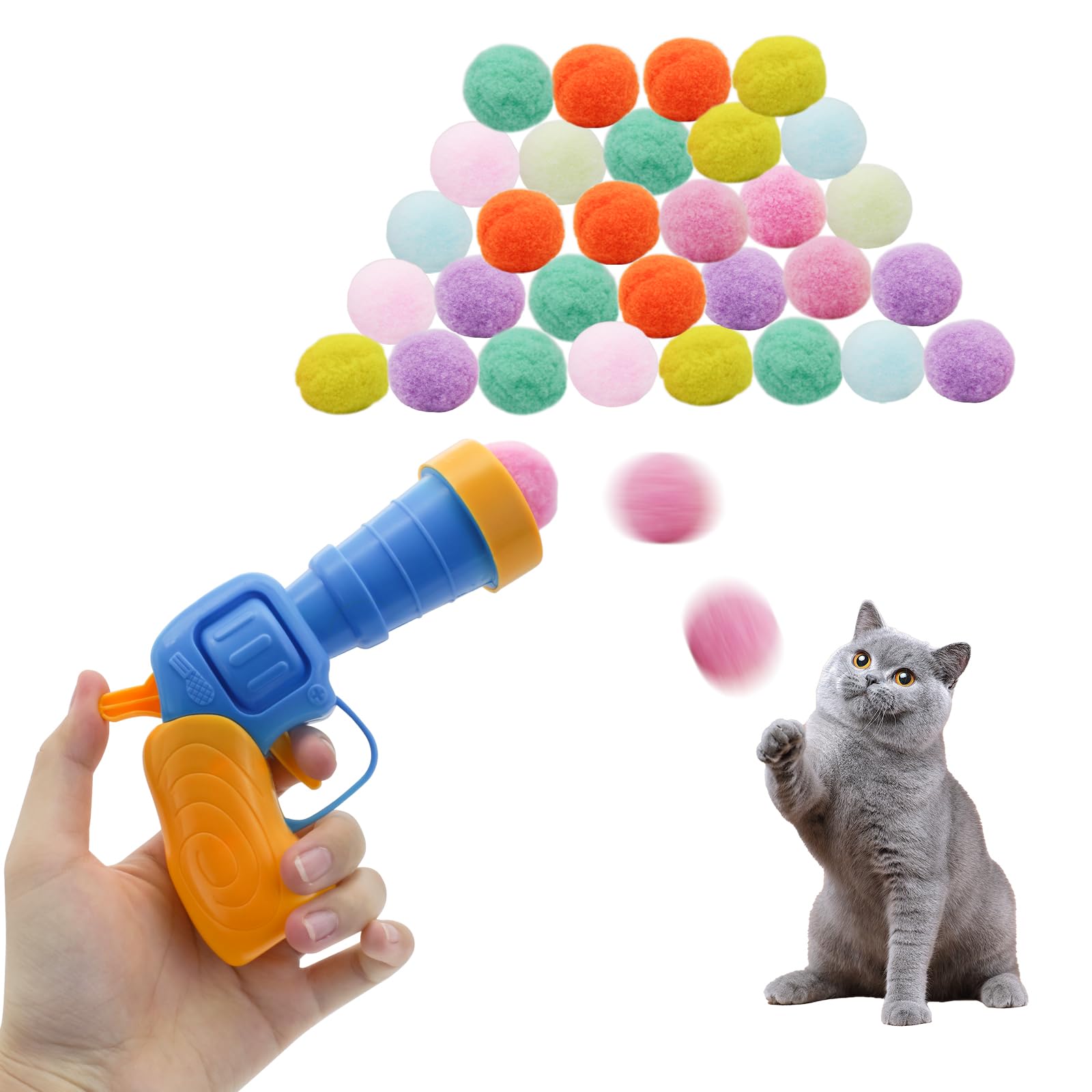 Andiker cat toy ball set launcher shows vibrant plush balls for indoor play