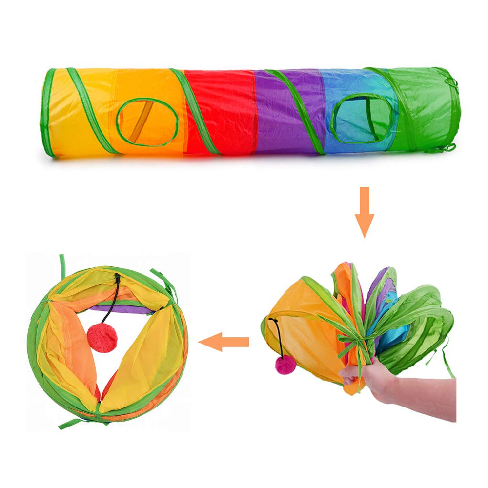 Andiker cat tunnel 45in rainbow ball toy close-up to boost batting and chase fun.