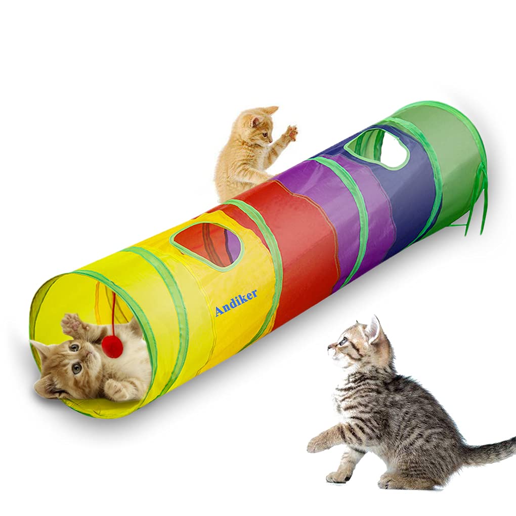 Andiker cat tunnel 45in rainbow closed view for spacious hiding and interactive play.