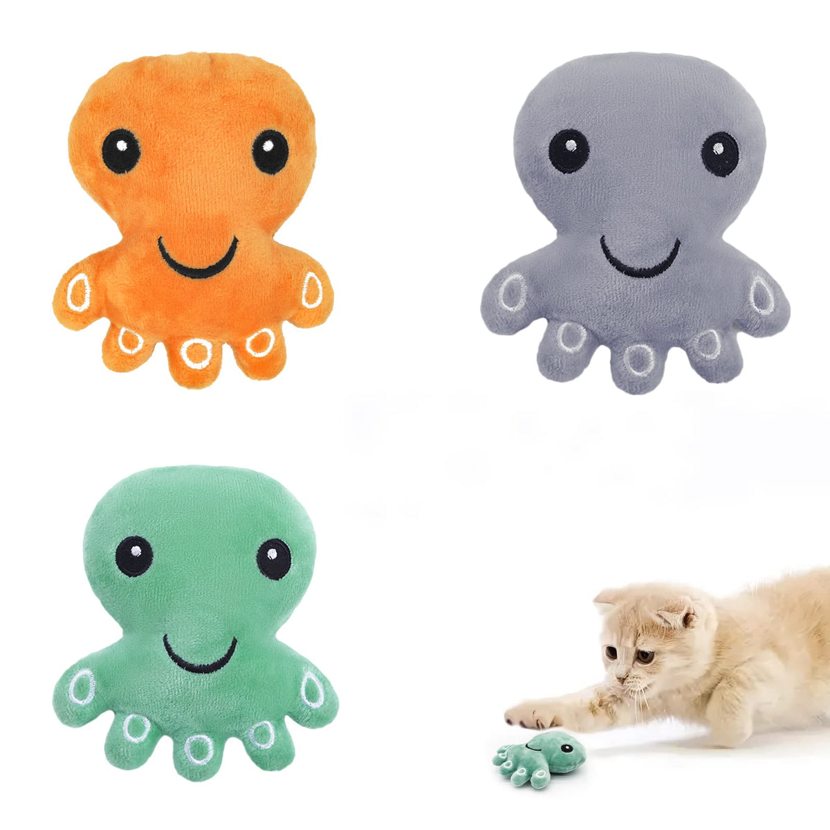 Andiker catnip toy octopus orange front view with plush texture for cats