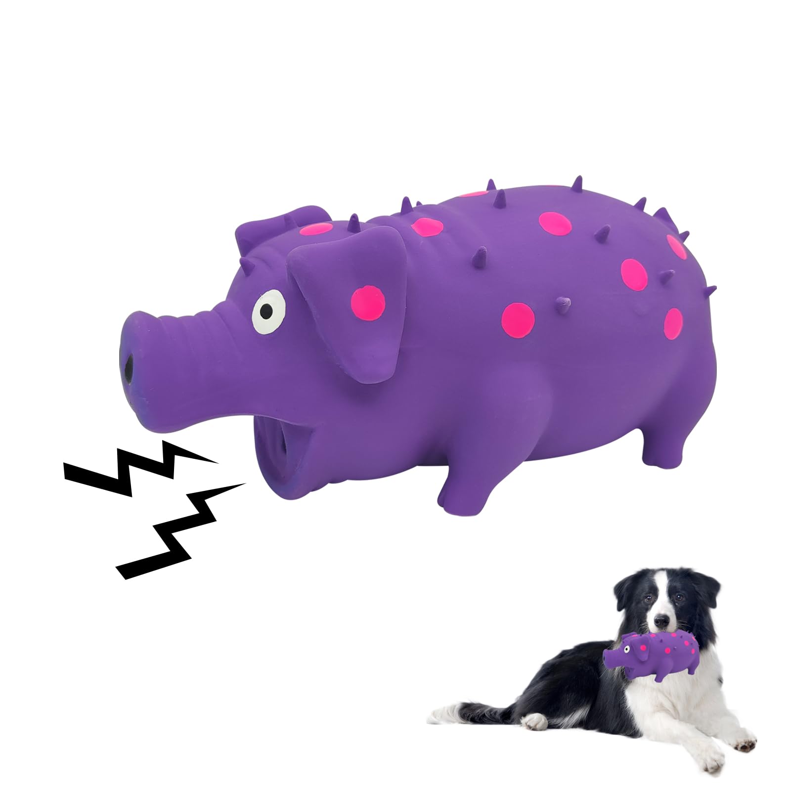 Andiker dog squeaky toy dots latex 8in purple encourages active chewing and mind engagement