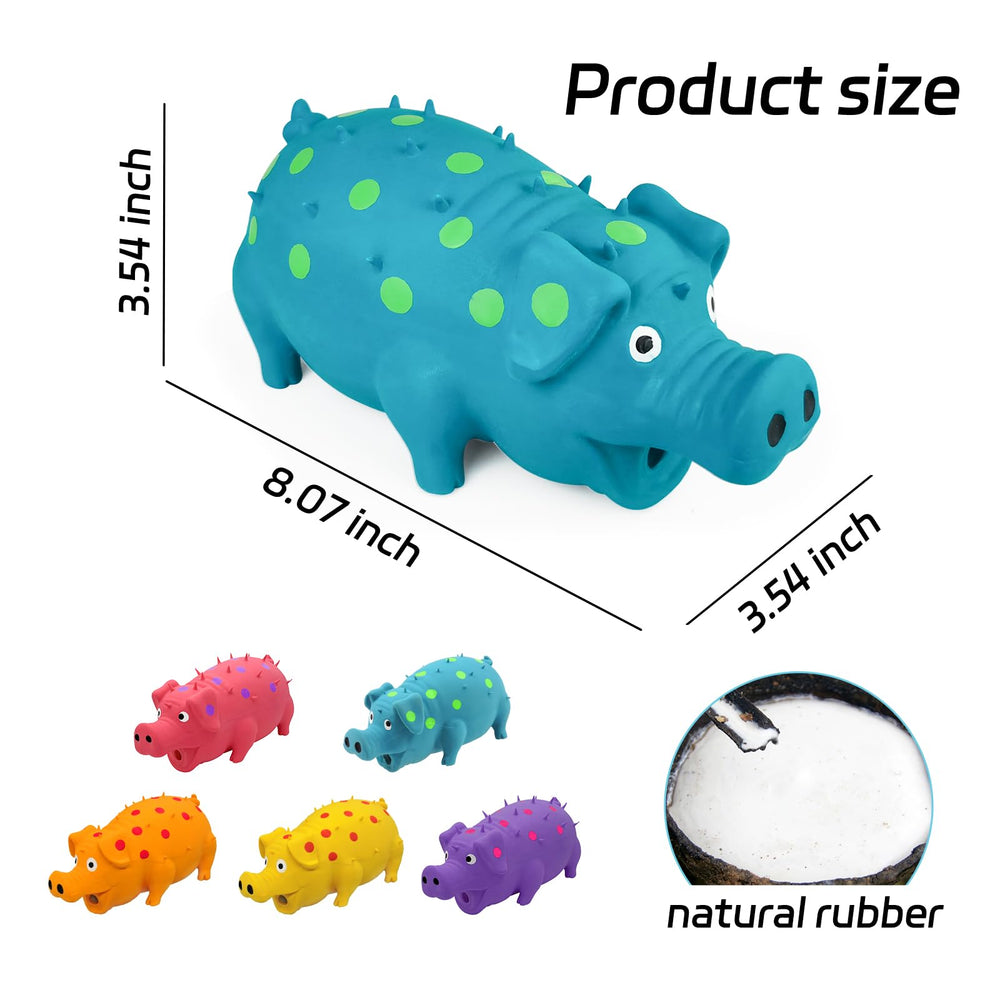 Andiker dog squeaky pig purple closeup highlights latex and squeaker for fun.