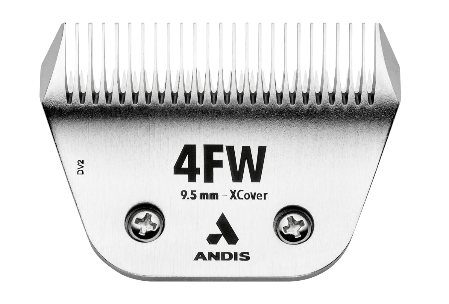 Andis ceramicEDGE Wide Blade 4FW closeup shows smooth edge for faster grooming.