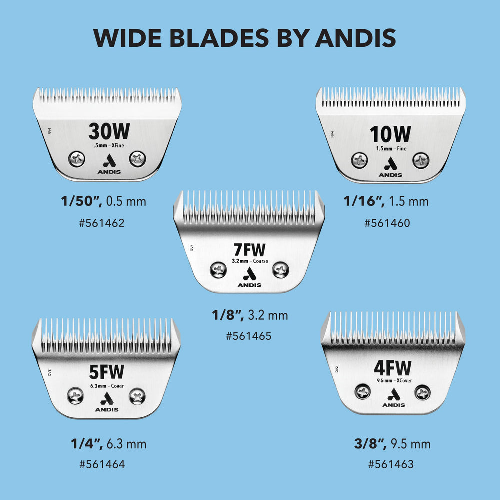 Andis ceramicEDGE Wide Blade 4FW stainless steel lower blade resists corrosion for durability.