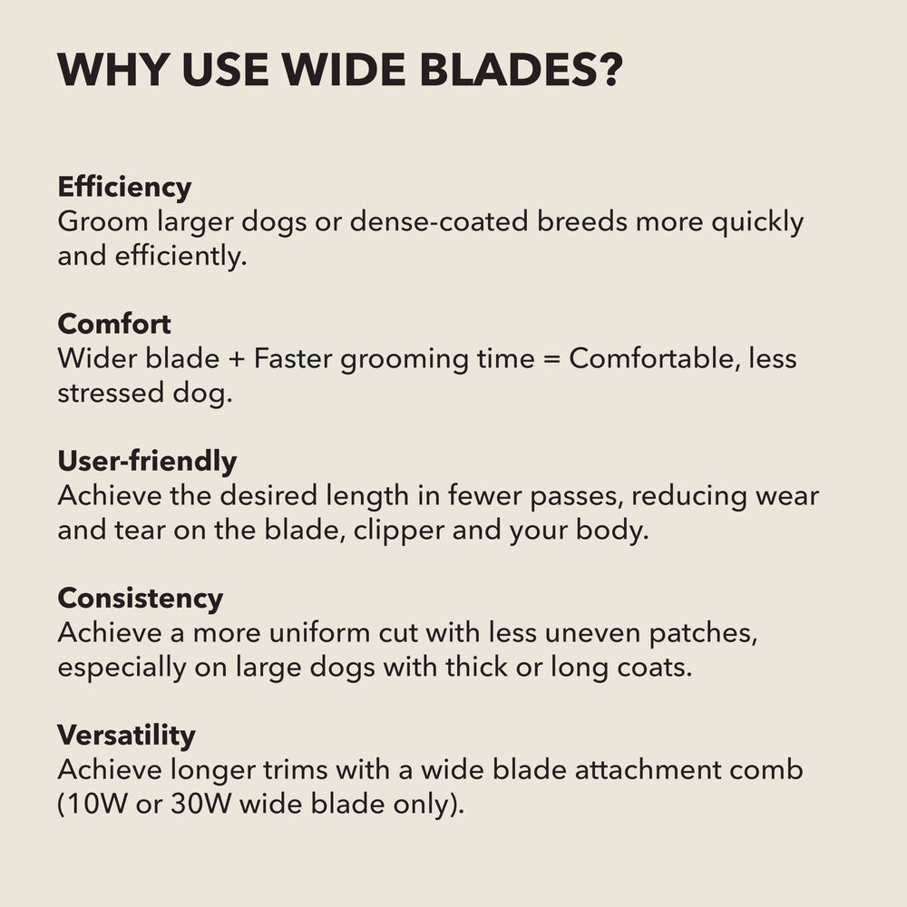 Andis ceramicEDGE Wide Blade 4FW broad edge enables smooth finishes.