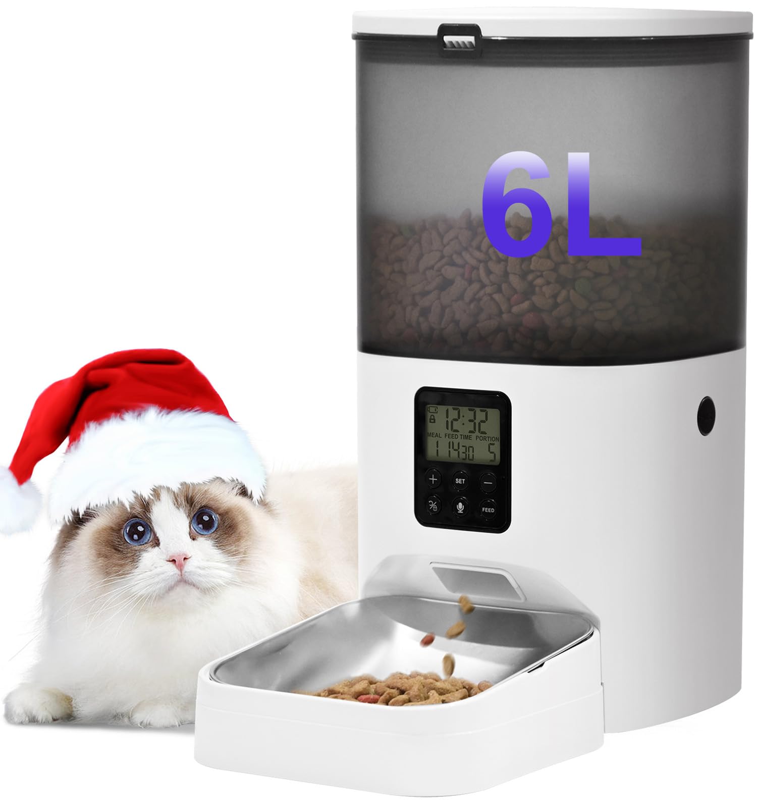 Andoll Home automatic cat feeder 6L front view highlights large capacity for daily meals.