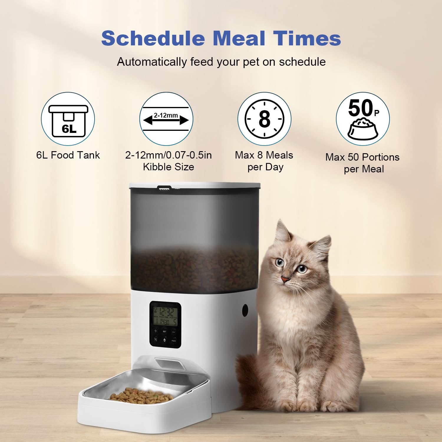 Andoll Home automatic cat feeder 6L top view highlights the lid design to deter stealing.