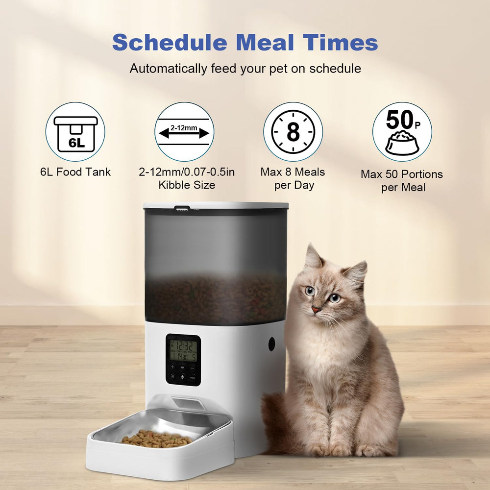 Andoll Home automatic cat feeder 6L top view highlights the lid design to deter stealing.