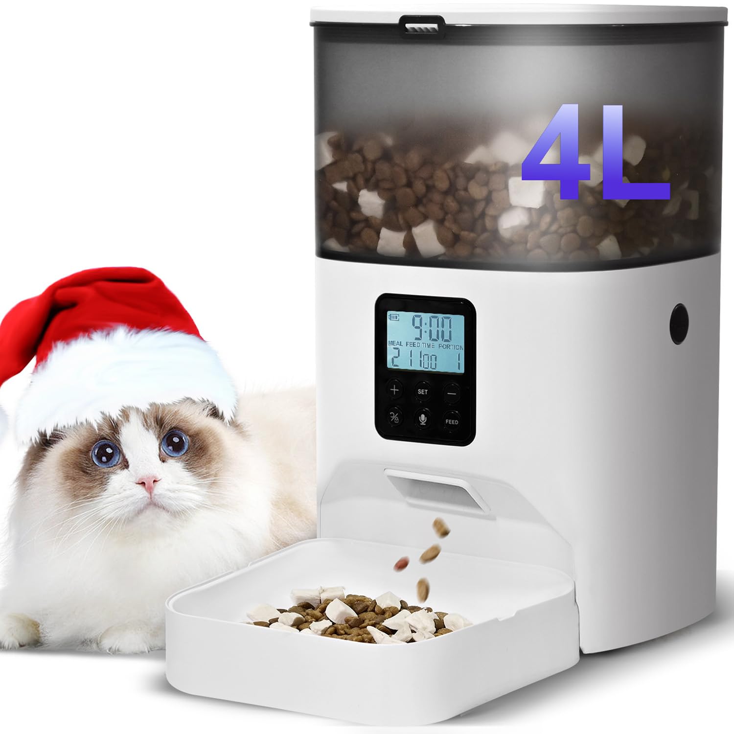 Andoll Home automatic cat feeder front white 4L showcases compact design for steady meals.