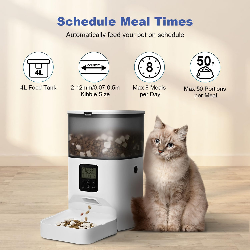 Andoll Home automatic cat feeder side view highlights durable construction for daily use.