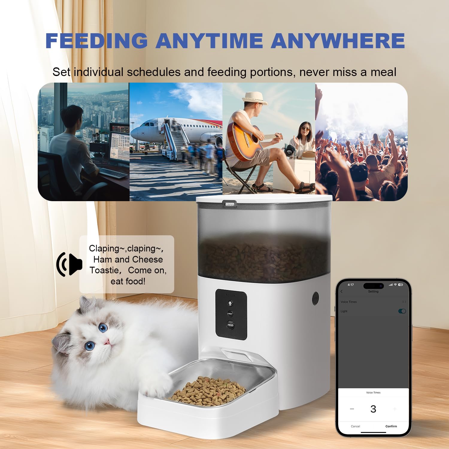 ANDOLL HOME voice-recording setup—play a 10-second message at feeding time.