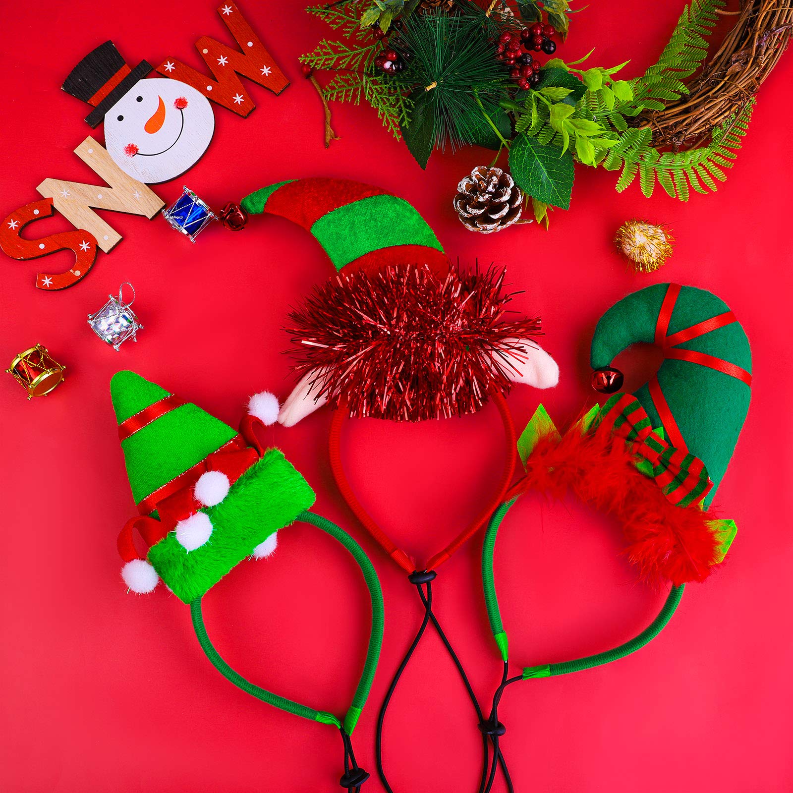 Aneco elf headband with bow ornament detail adds festive charm to photos.