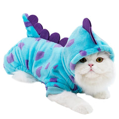Anelekor dinosaur dog coat blue front view showing warm fleece for winter comfort.