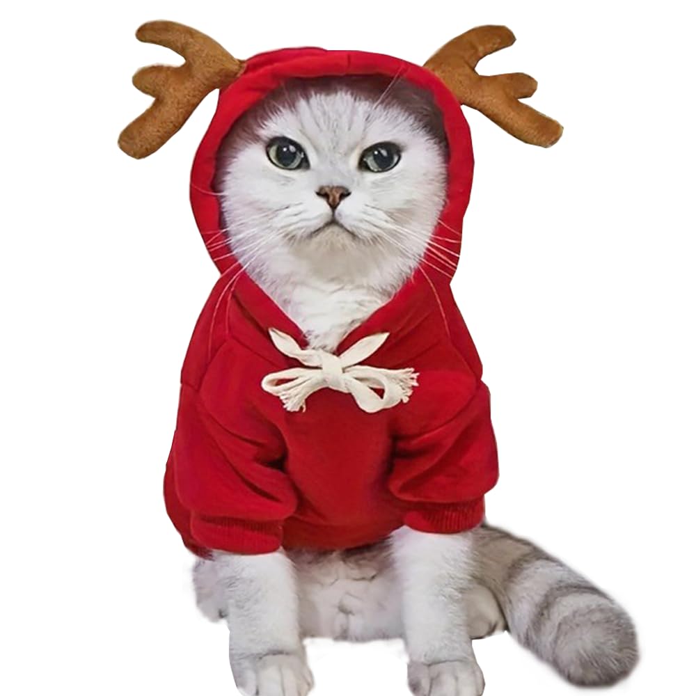 Anelekor reindeer dog costume in red for small pets, festive look