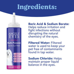 Angels' Eyes eye wash application for dogs demonstrating gentle cleansing.