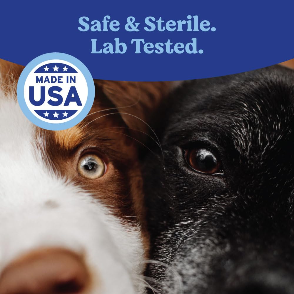 Angels' Eyes post-swimming eye-care rinse removes debris from a dog's eyes.