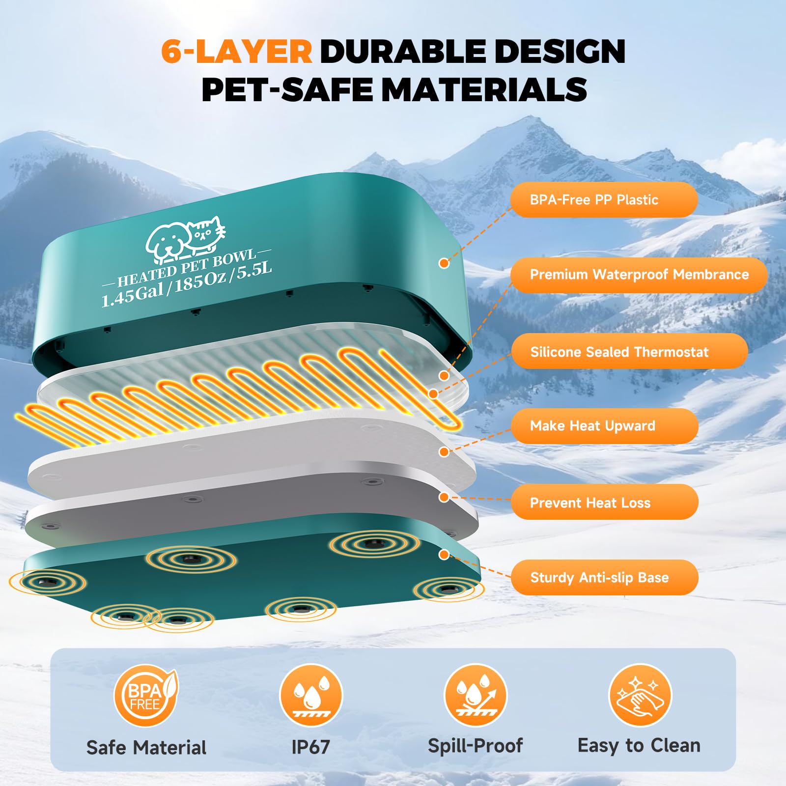Angelspet anti slip base stabilizes the bowl on slippery outdoor surfaces.