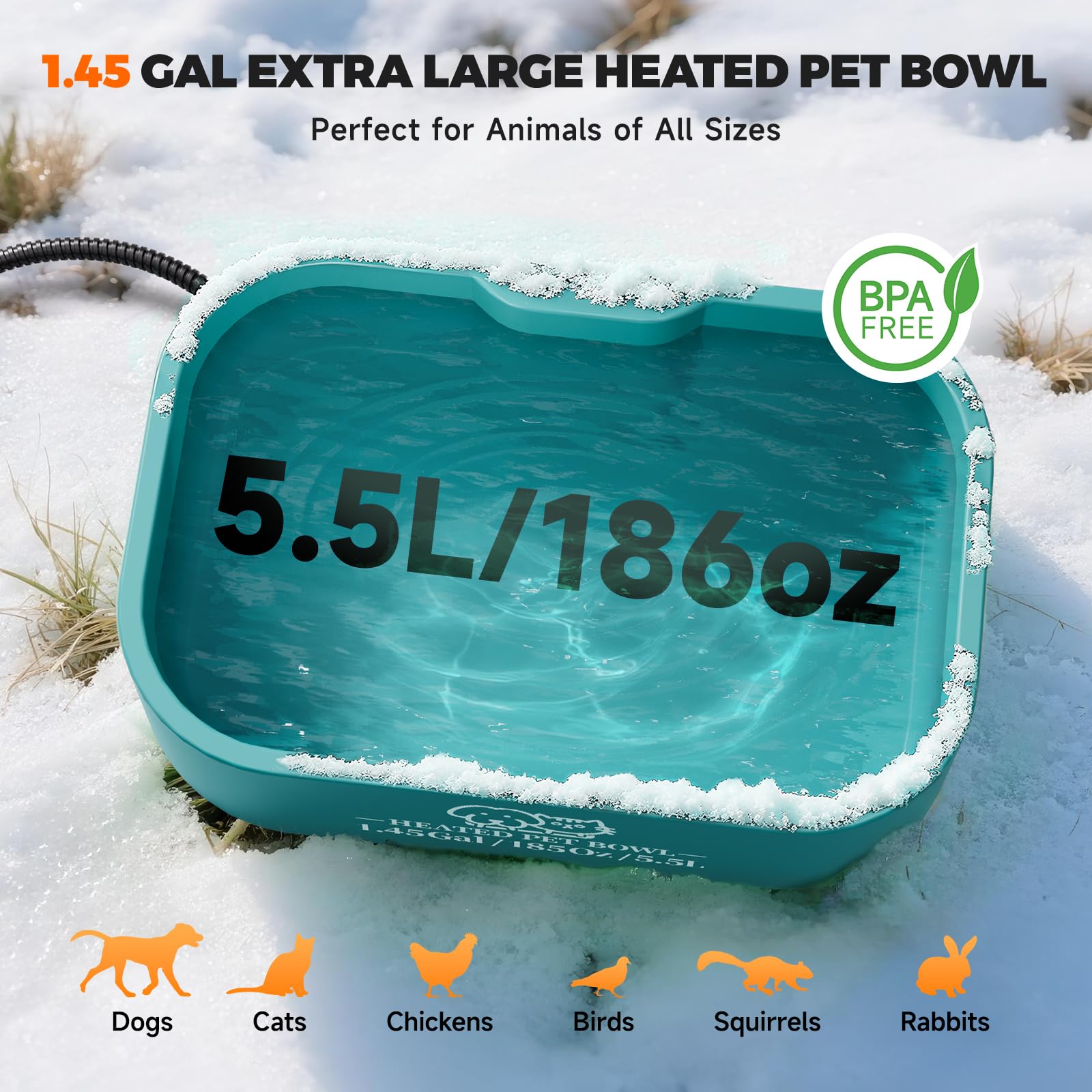 Angelspet heated water bowl warming thermostat keeps water warm outdoors.