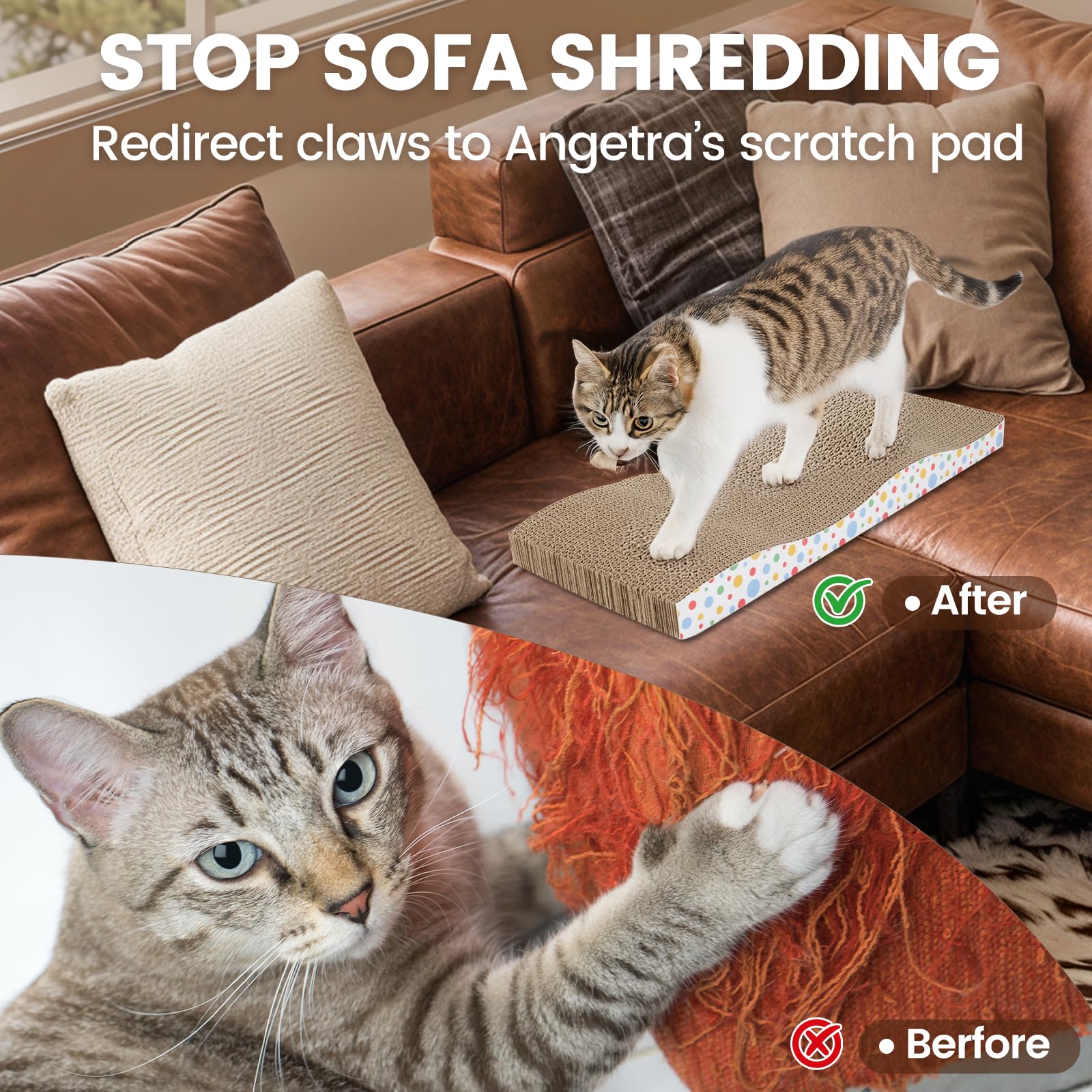 Angetra furniture-protection feature guards sofas and curtains from claws.