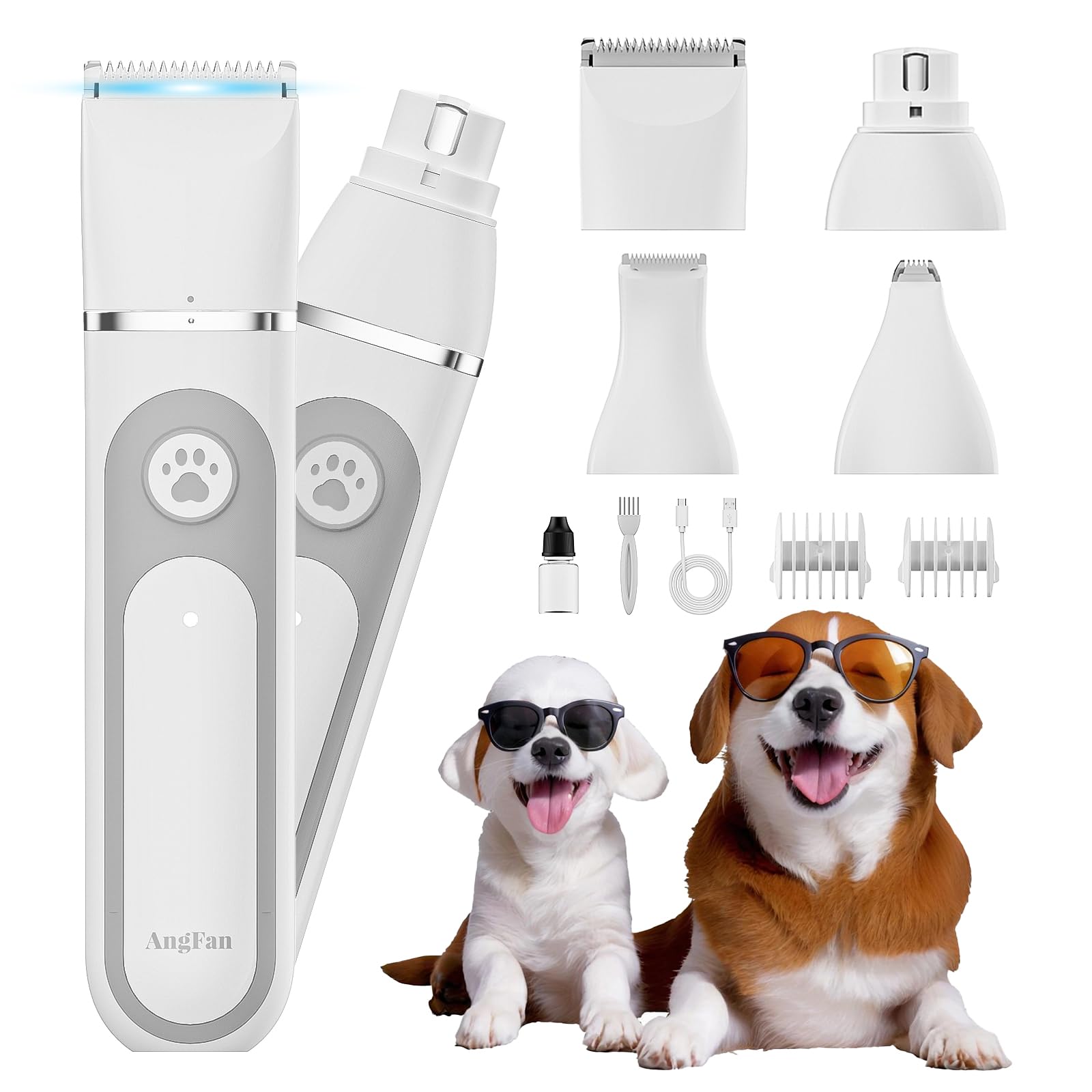 AngFan dog clippers kit front view highlighting all-in-one grooming versatility for home use