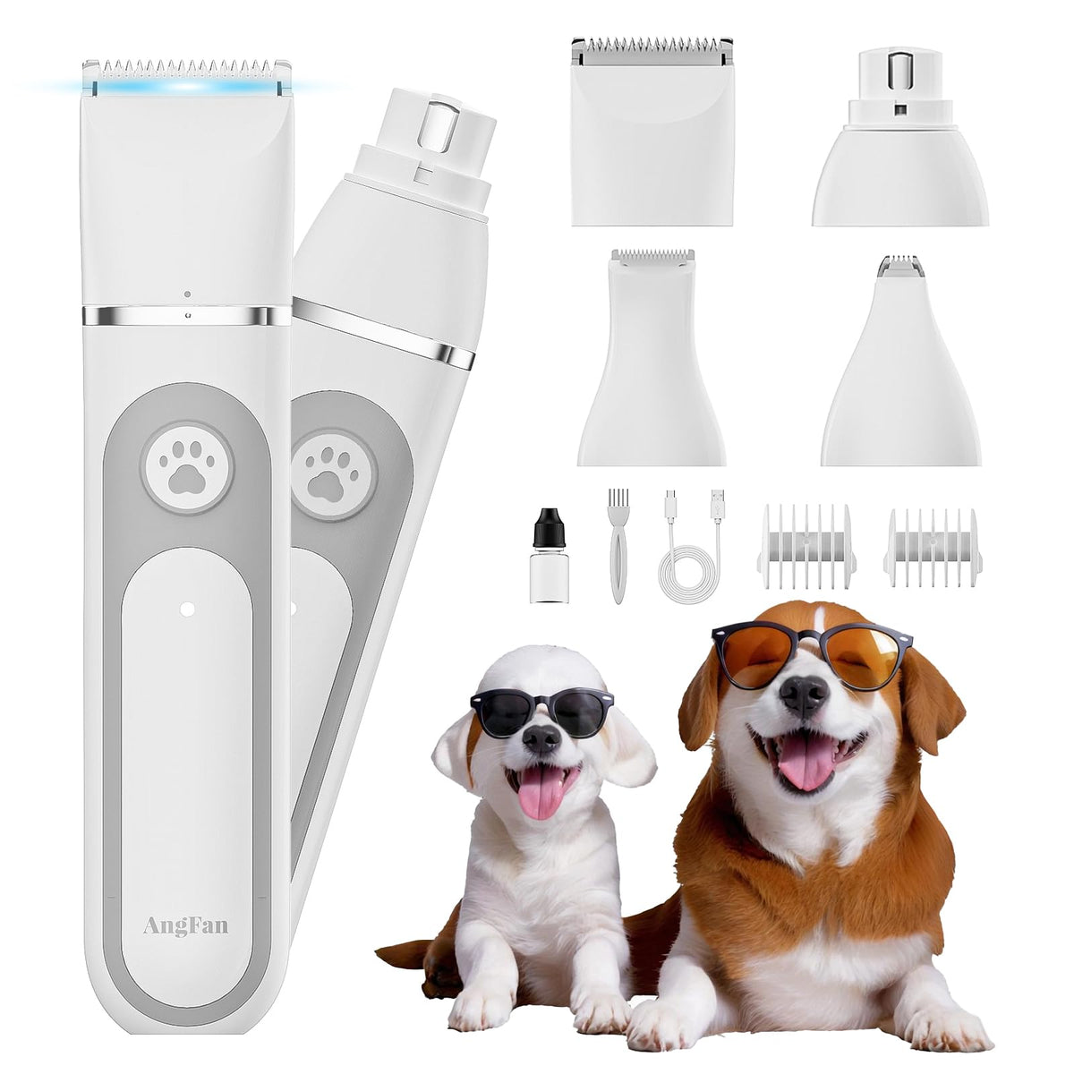 AngFan dog clippers kit front view highlighting all-in-one grooming versatility for home use