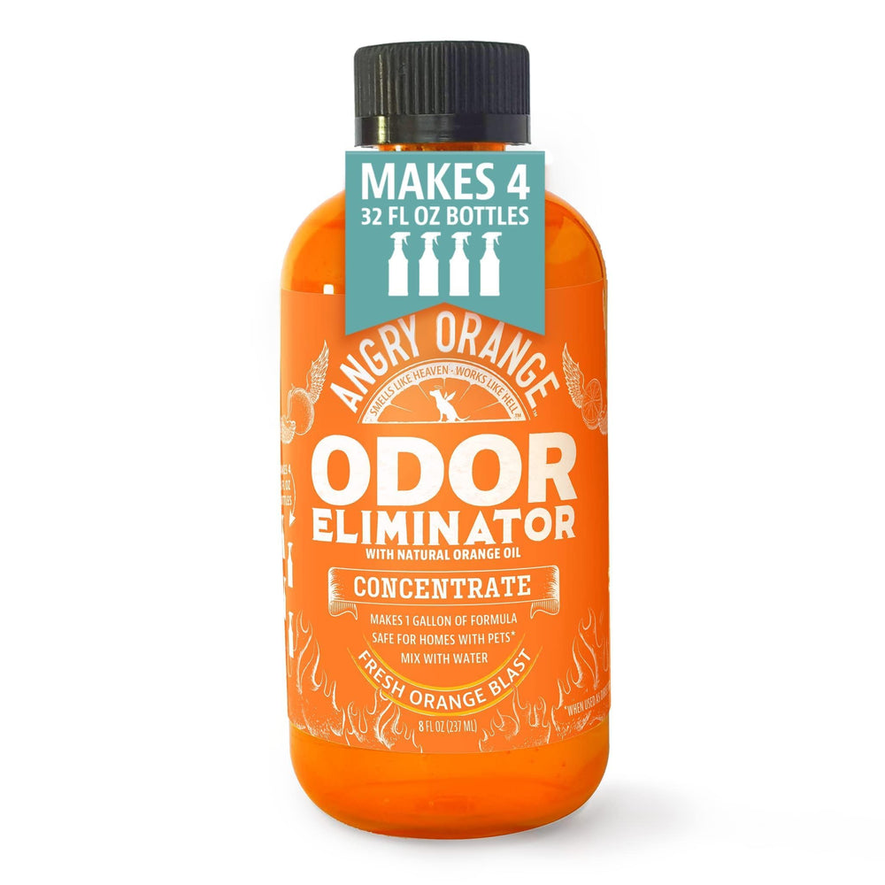Angry Orange bottle front view showing citrus odor eliminator for home use