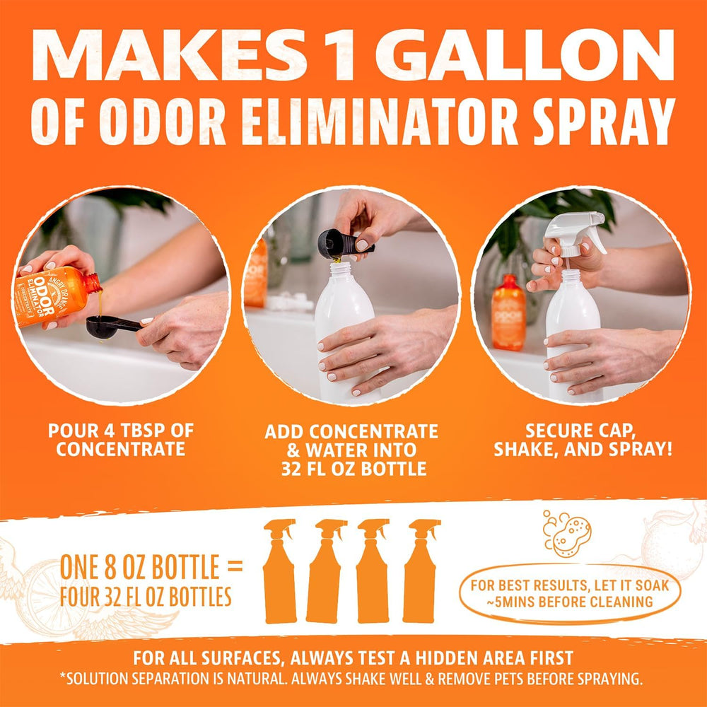 Angry Orange bottle label close-up highlighting USA made pet odor remover