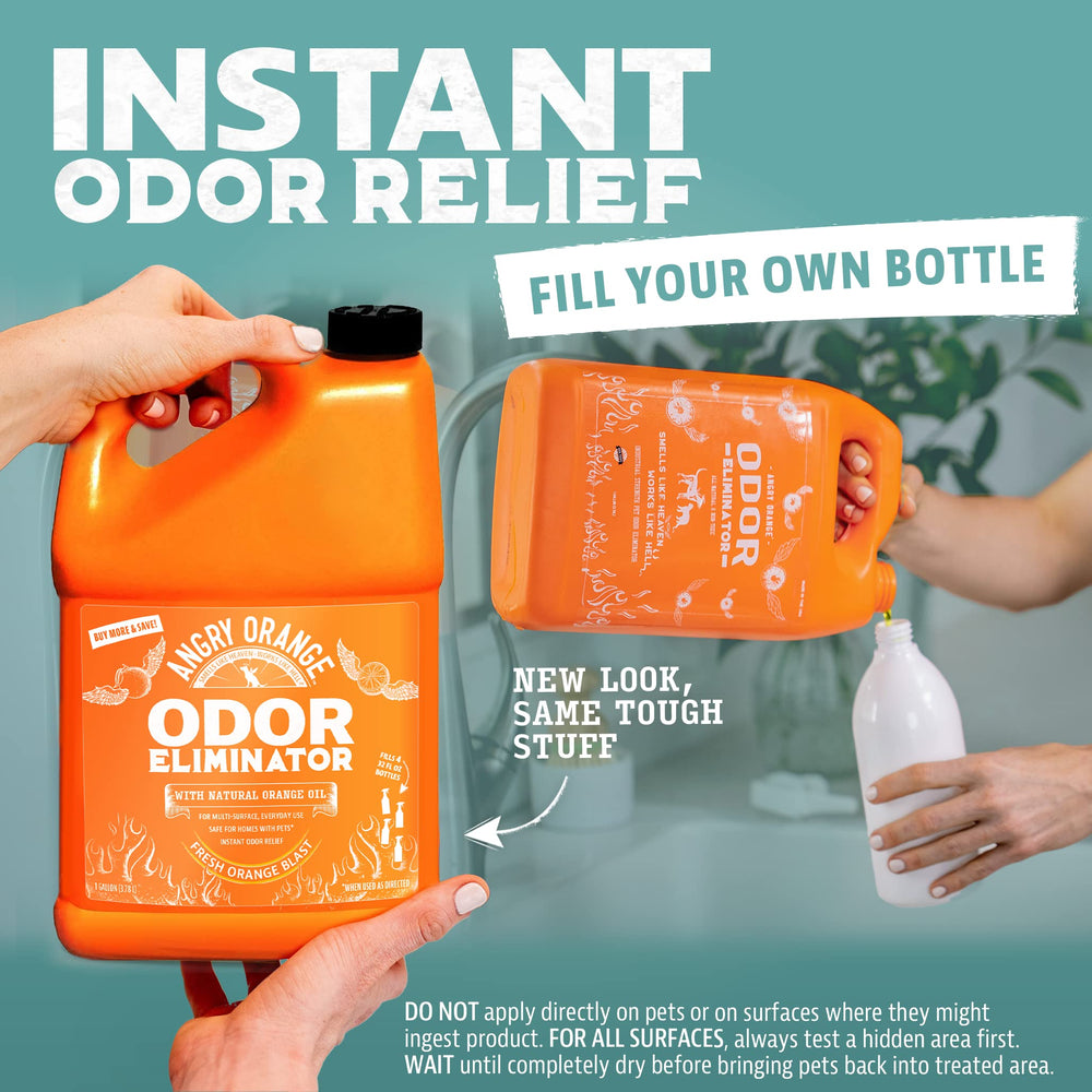 Angry Orange bottle pour shot showing easy direct application to pet messes