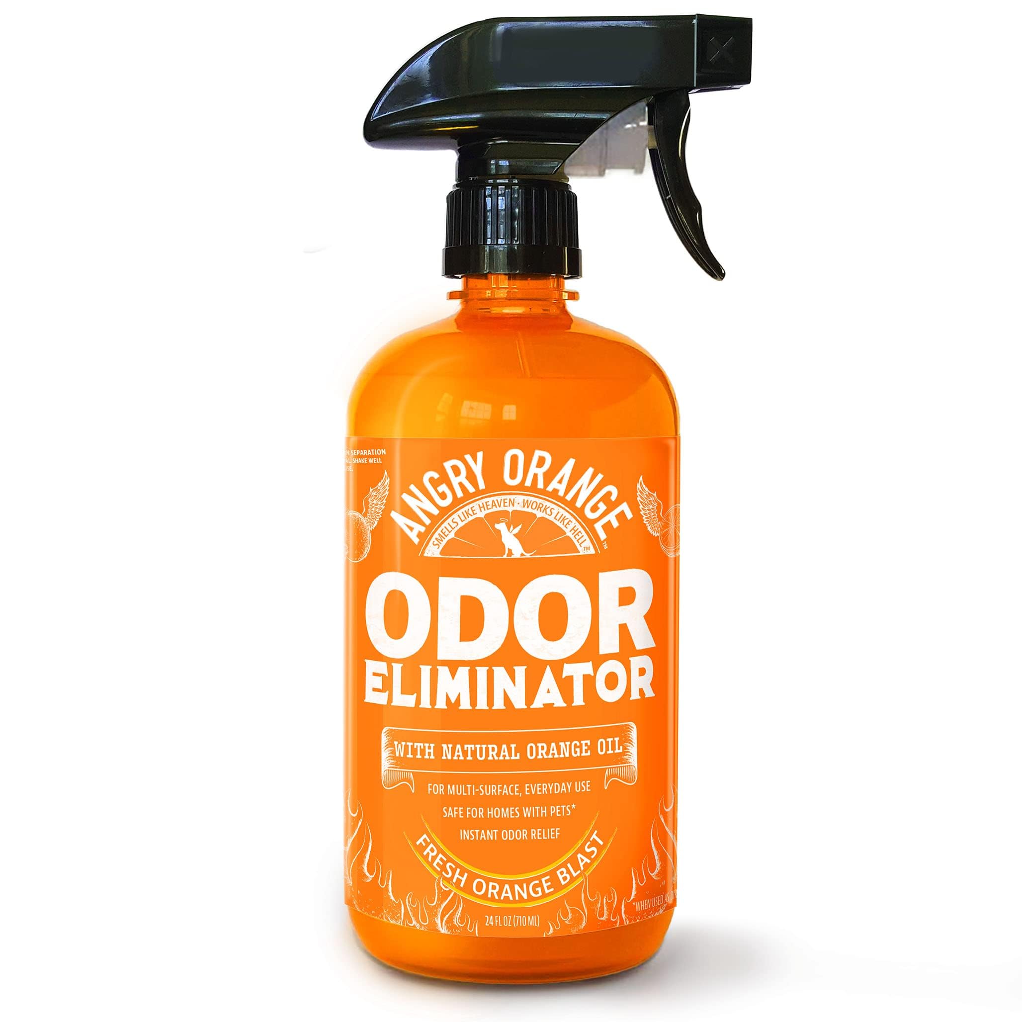 ANGRY ORANGE bottle pour demonstrates easy application for quick odor control.