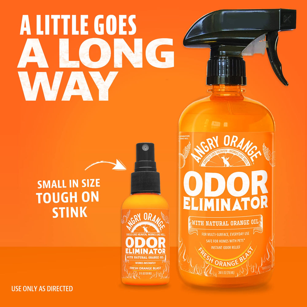 Angry Orange couch upholstery odor elimination on fabric surfaces.