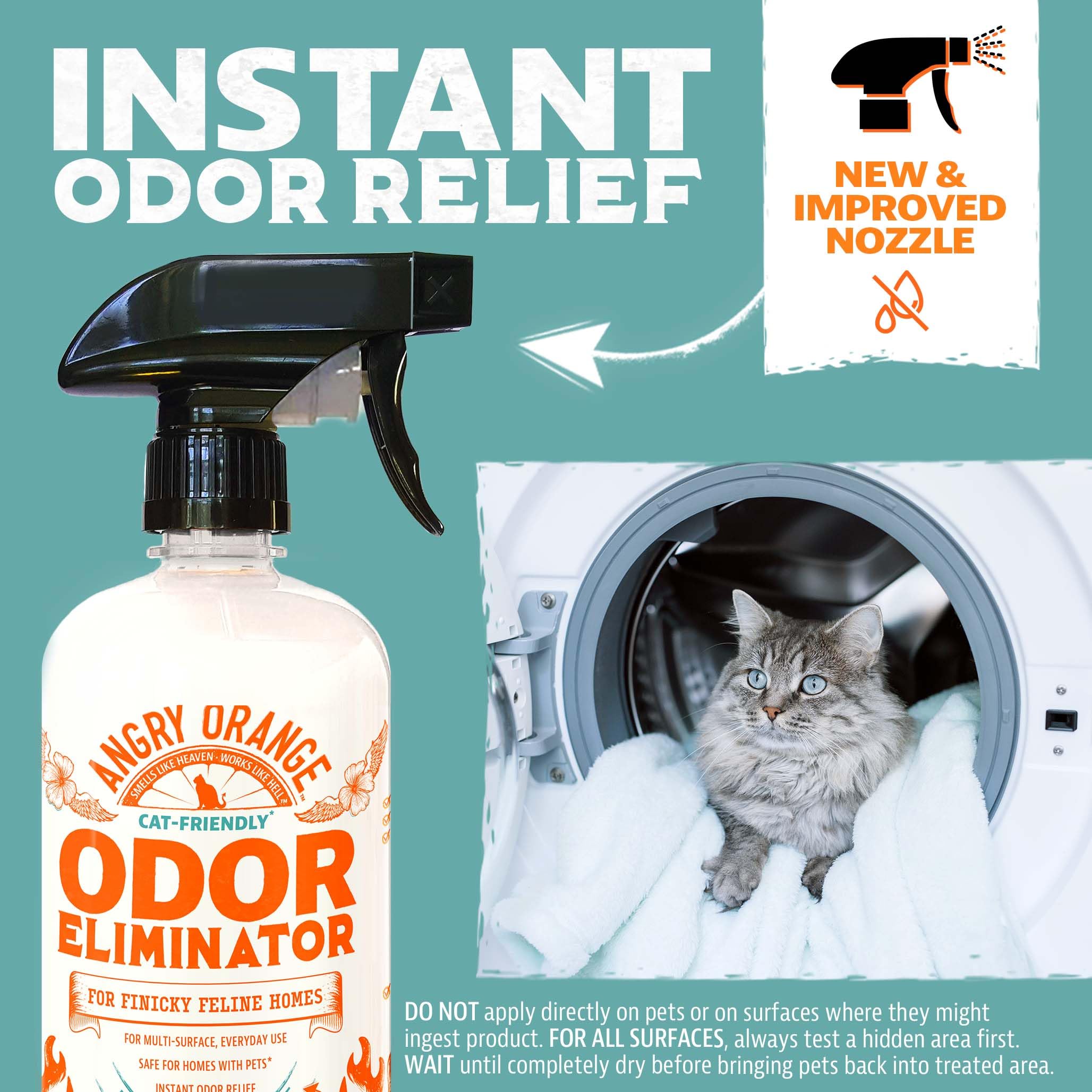 ANGRY ORANGE Pet Odor Eliminator label closeup notes pet-safe use when directed