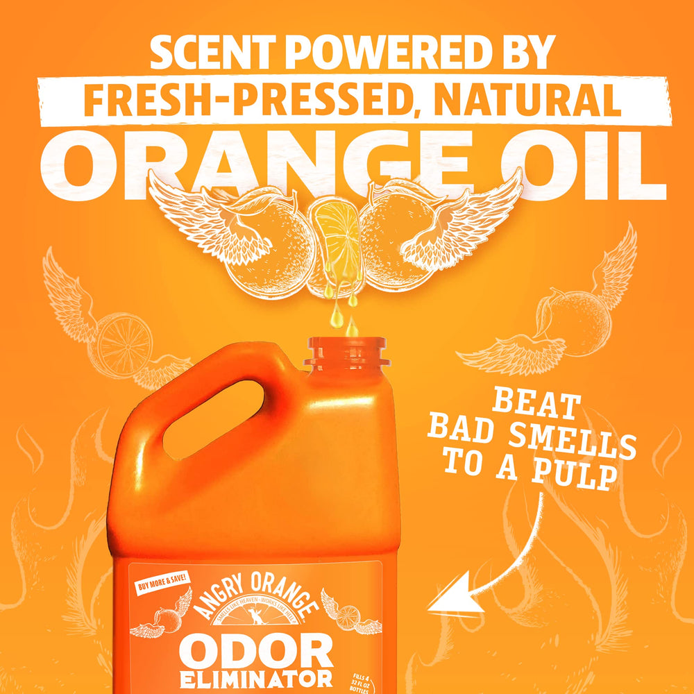 Angry Orange stain-cleaning action on a floor showing quick results