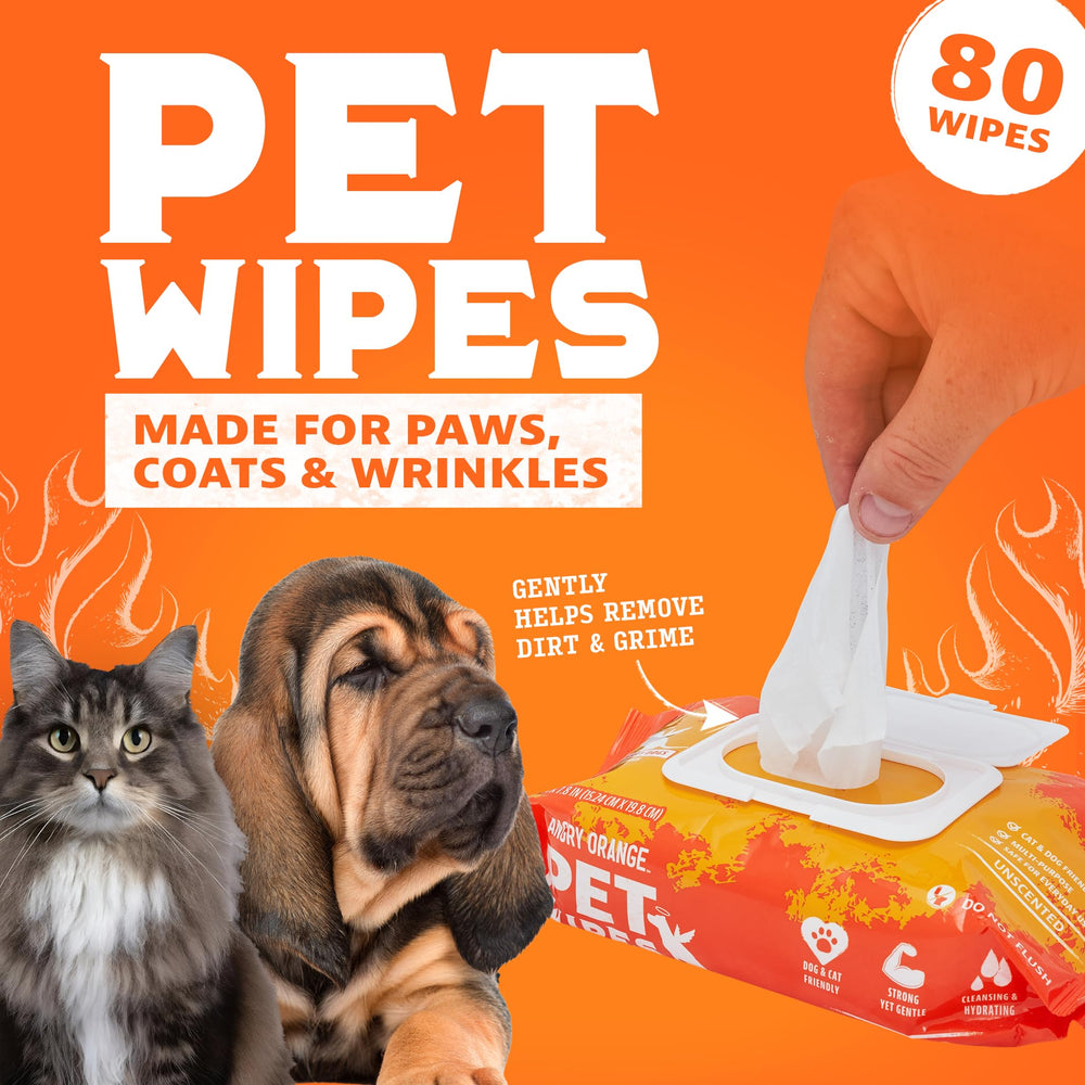 ANGRY ORANGE wipes fur cleaning closeup — large wipe covers coat for quick grooming