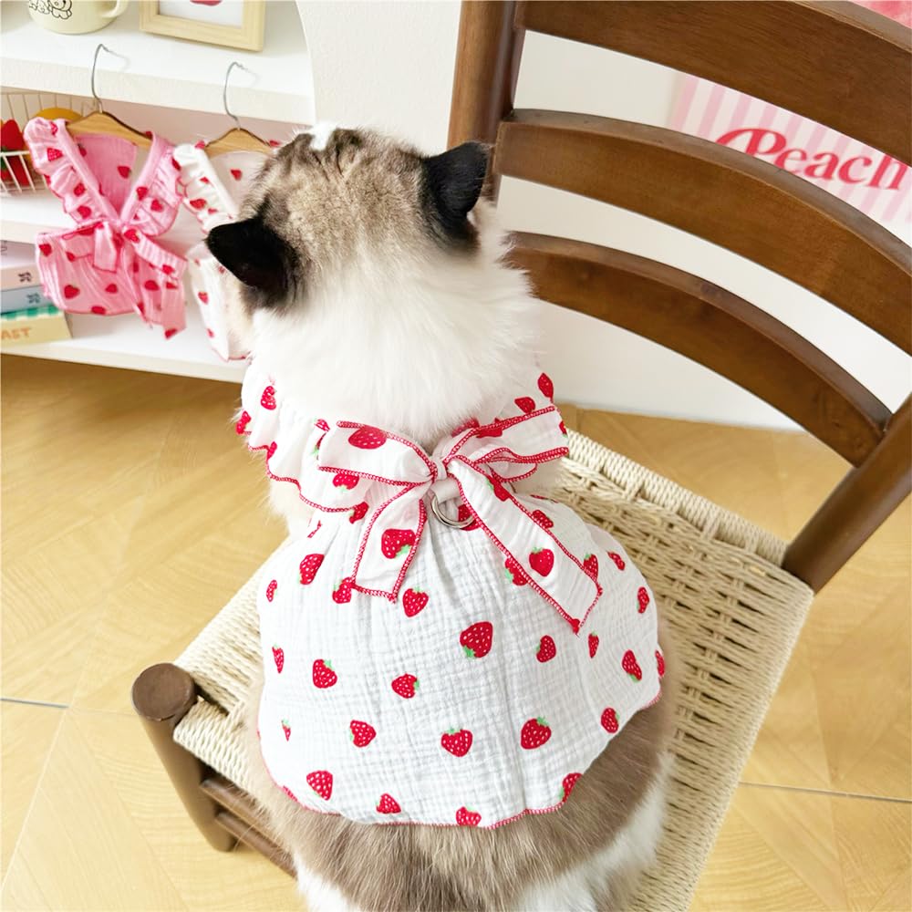 ANIAC strawberry-pattern dress showcasing cute styling and comfort for small pets