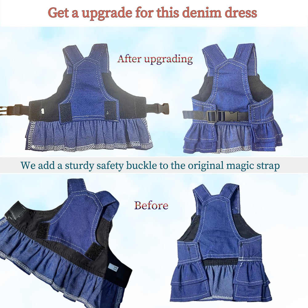 ANIAC vestido-denim-correa-magica-para-perros, fácil de poner y quitar.