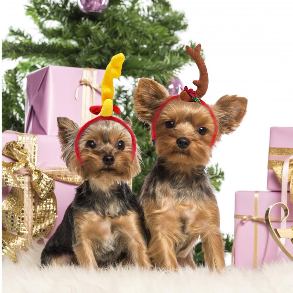 ANIAC dog antlers headband in yellow, side view highlighting cute antlers