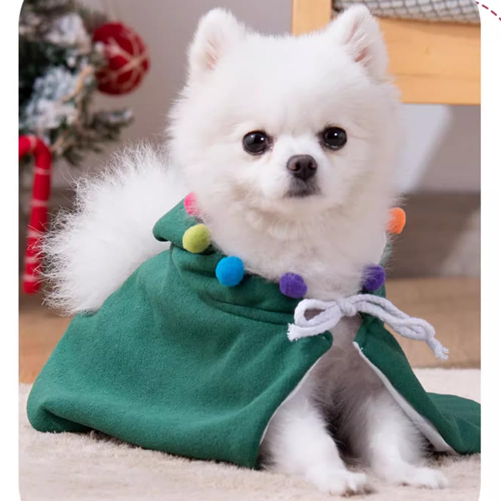 ANIAC dog Christmas costume with green hat and pompoms, photo-ready festive look