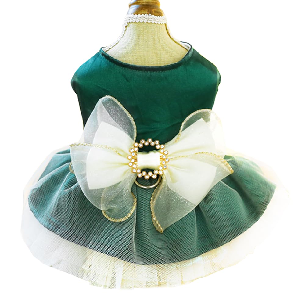 ANIAC retro dog tulle dress green front view highlights elegant silhouette for special occasions.