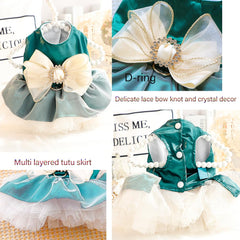 ANIAC retro-dog-tulle-dress-green-leash-ring-back shows D-ring for leash attachment.