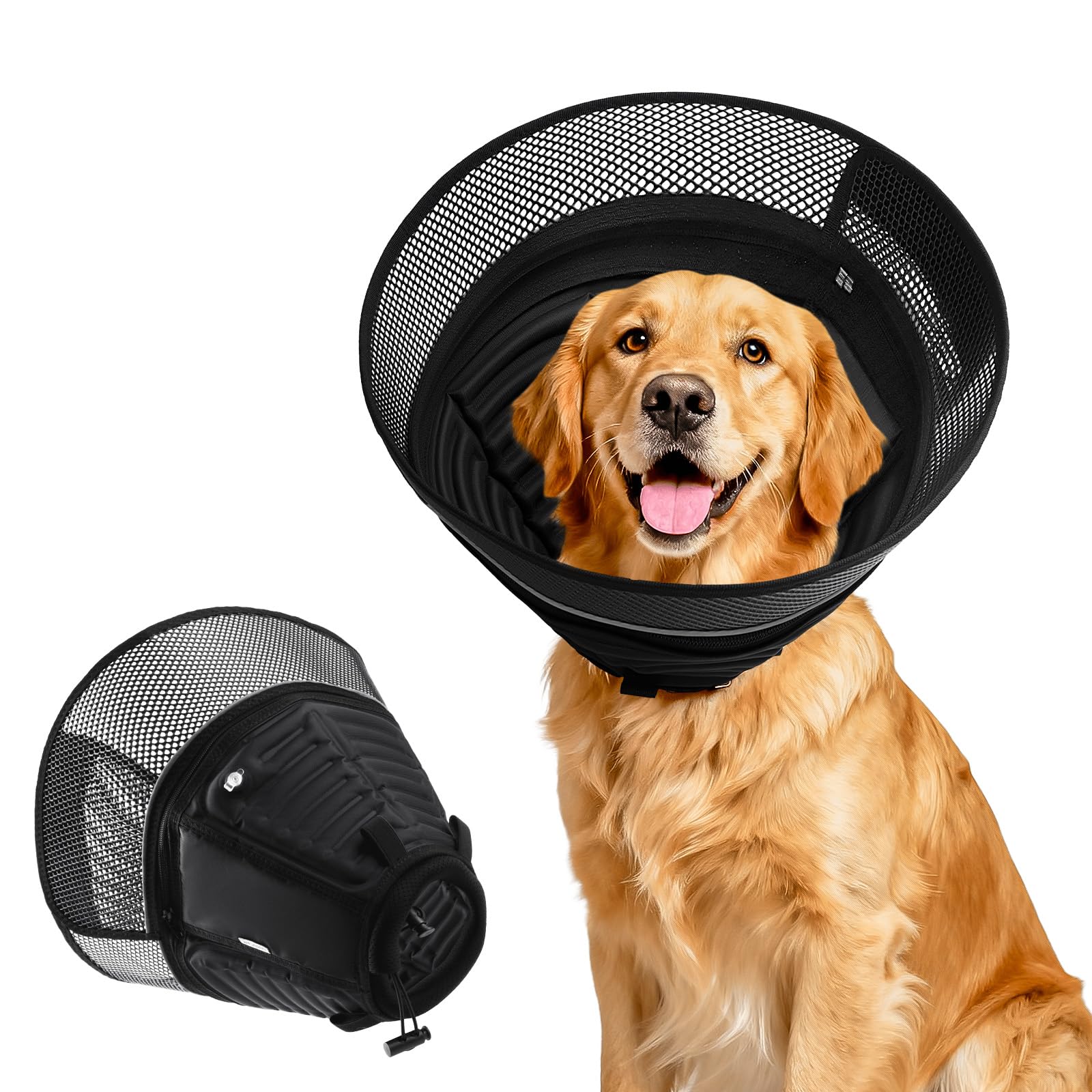 AnimaCure inflatable dog cone side view reduces licking while maintaining clear peripheral vision.