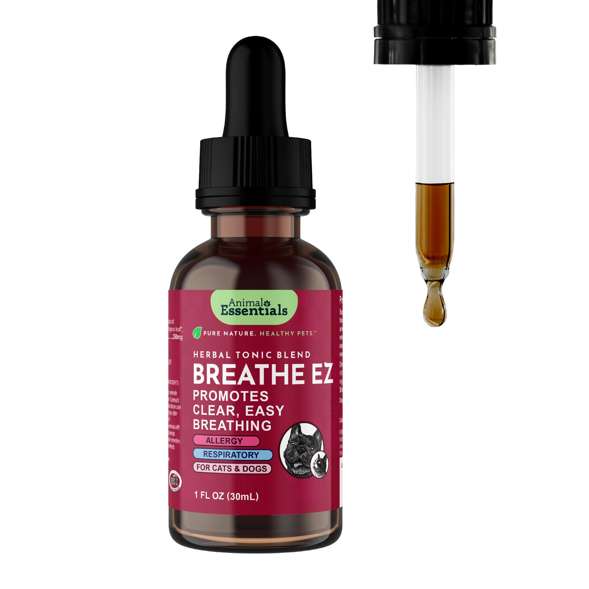 Animal Essentials Breathe EZ bottle ready for easy dosing to support clear airways during activity.