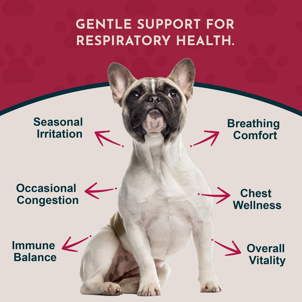 Animal Essentials Breathe EZ label closeup shows alcohol-free, USA-made herbal blend.