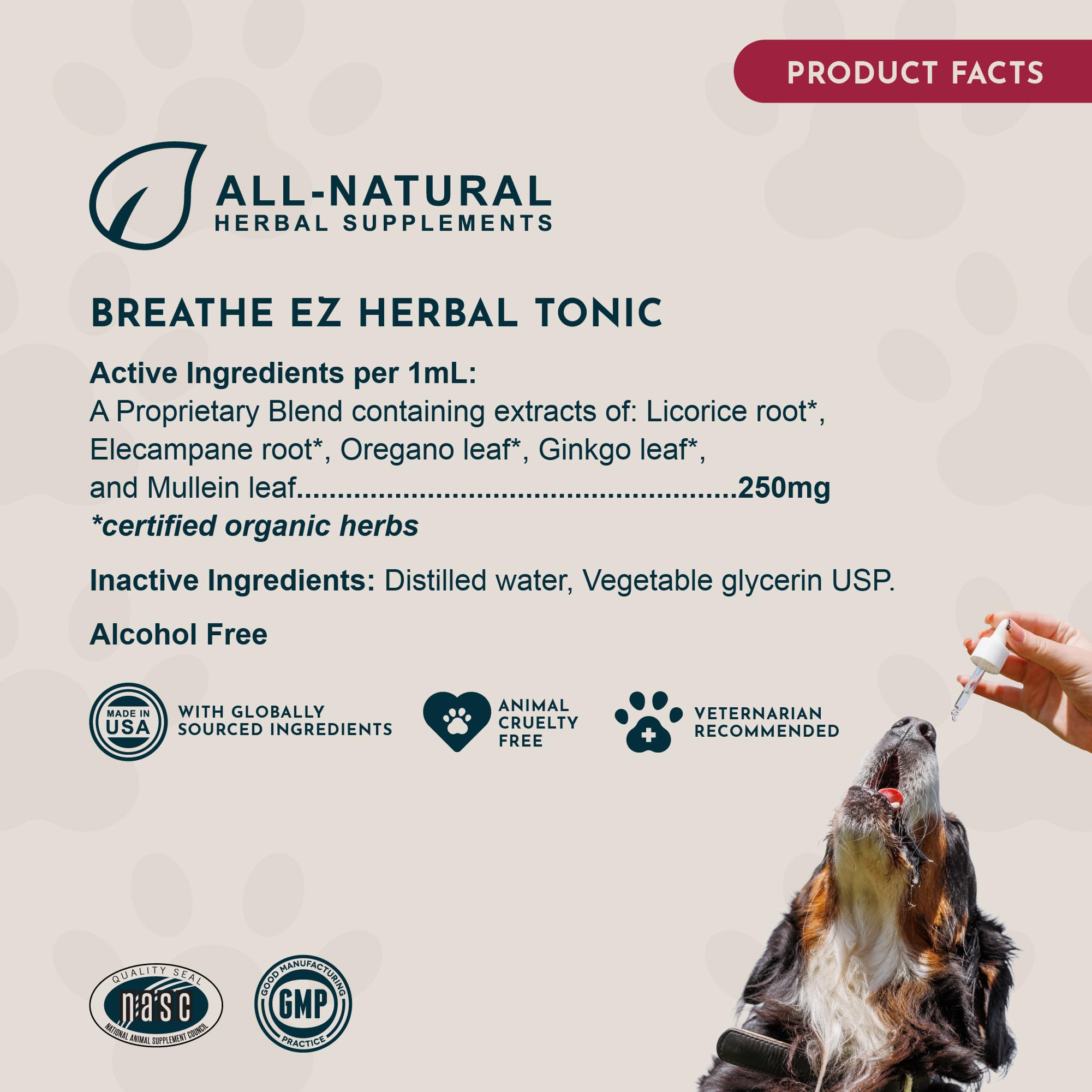 Animal Essentials Breathe EZ pour action highlights simple liquid dosing for pets.