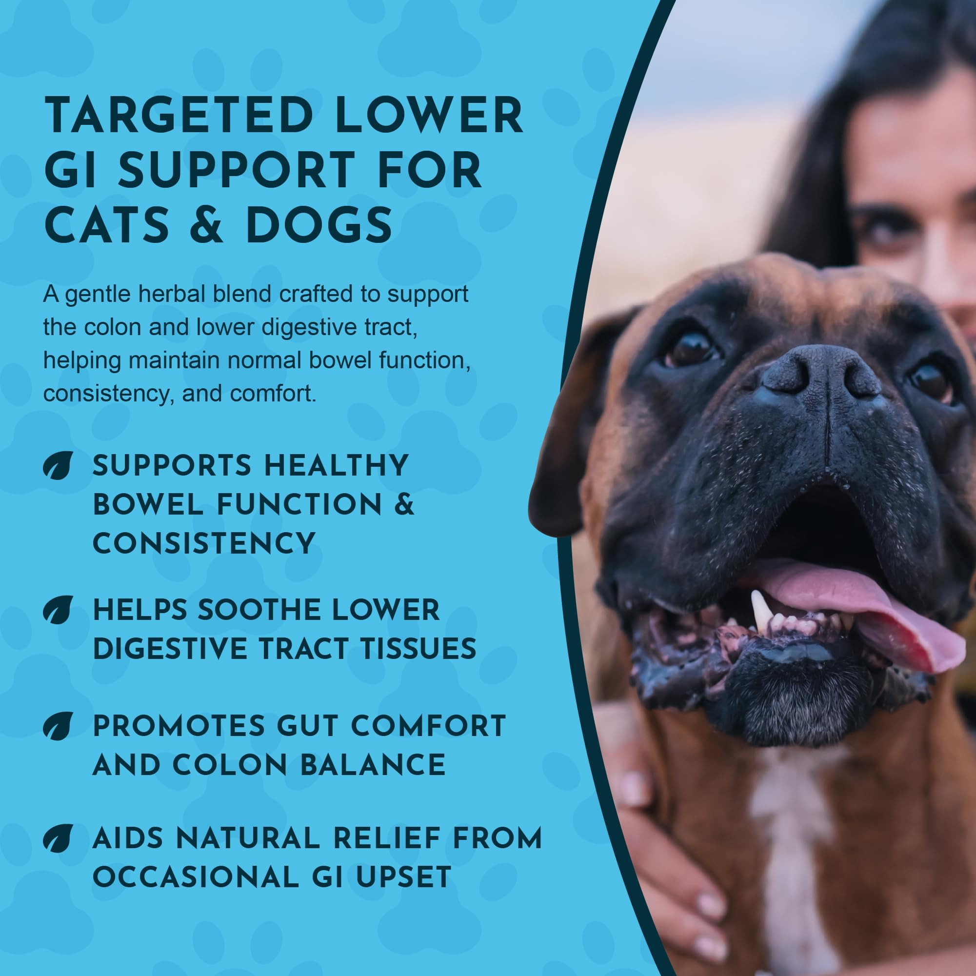 Colon Rescue product label highlights organic herbs and glycerin-based formula for pets