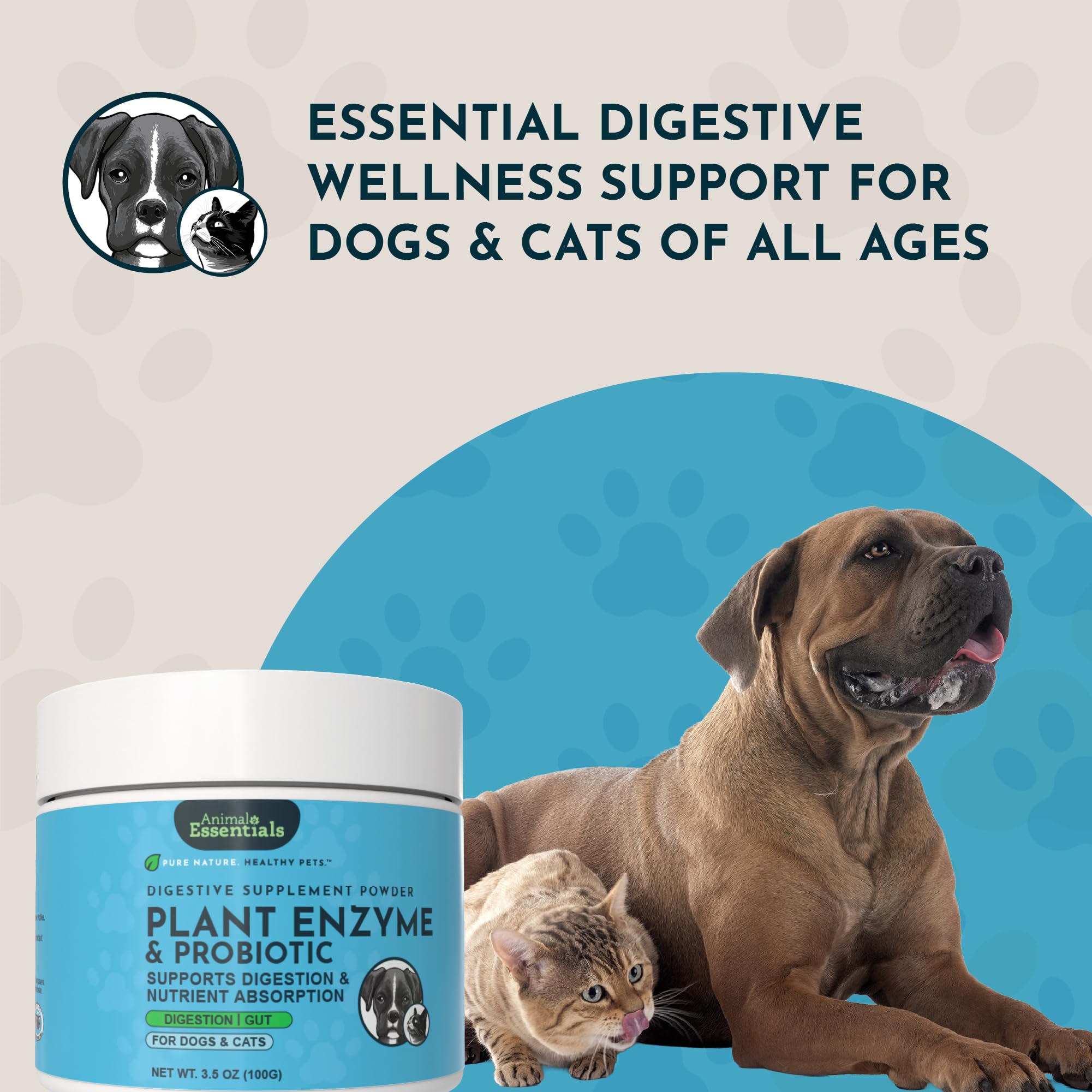 Animal Essentials label close-up highlighting plant-based enzymes