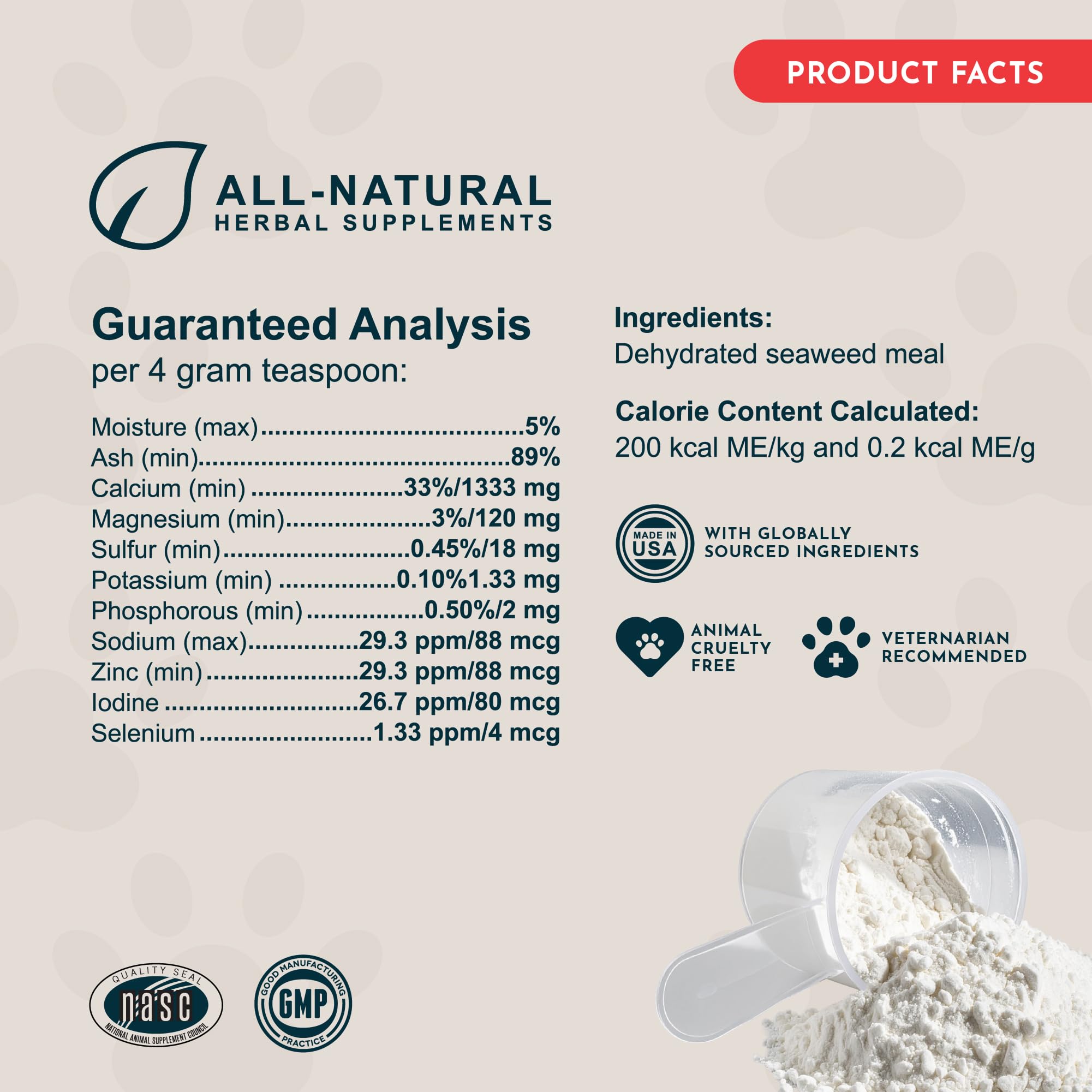 Animal Essentials Sea-Cal closeup of porous seaweed calcium powder for high bioavailability
